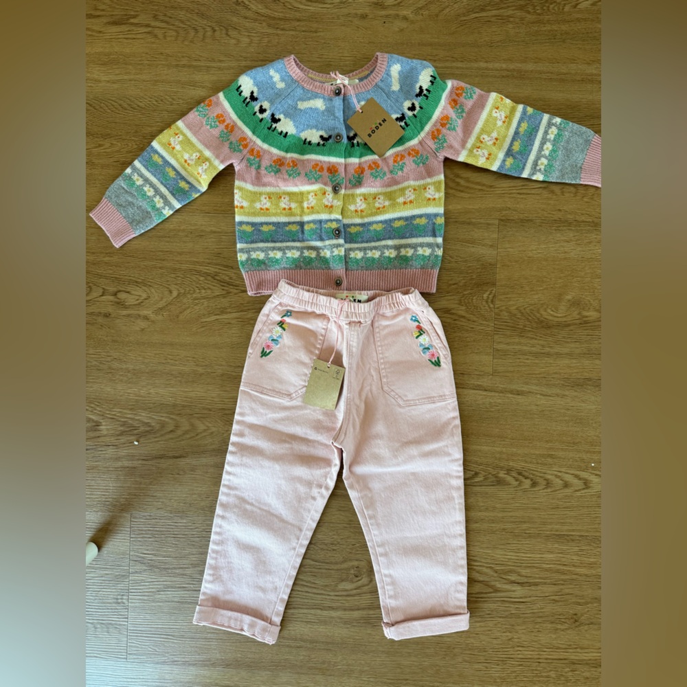 Mini Biden Cardigan and Pink Pants Set brand new